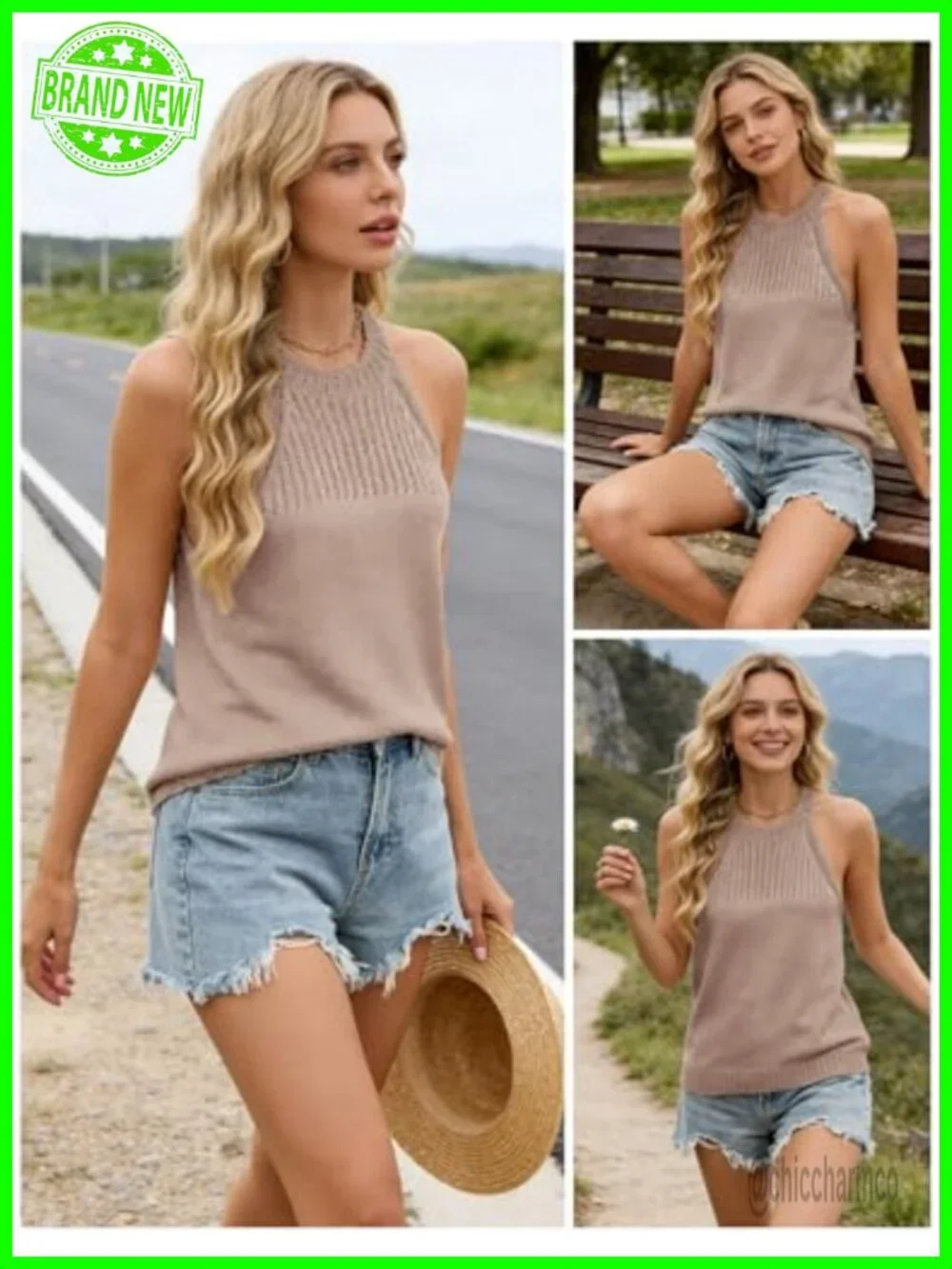 Halterneck Knit Tank Top Sleeveless Y2K Crochet Beach Cover Up Layering